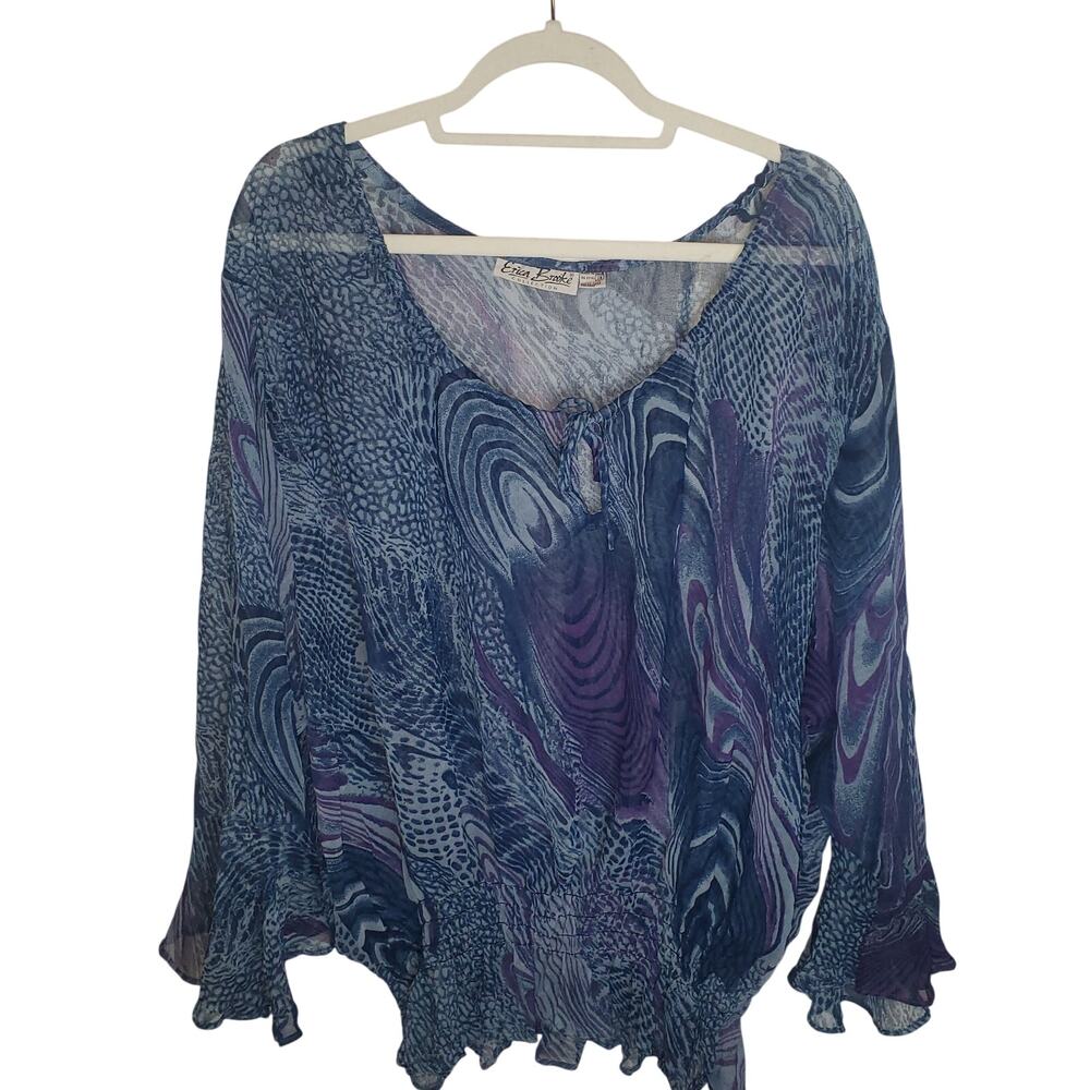 Vintage Erica Brooke Fairycore Marble Blouse 28 (modern 22/24) Blue Purple Sheer